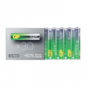 Батарейка алкалиновая GP Super Alkaline G-Tech, AAA, LR03-30BOX, 1.5 В, набор, 30 шт.