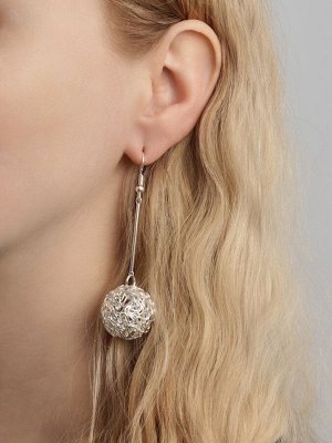 Серьги висячие «Шарик» переплетение, цвет серебро, 6,5 см