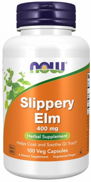 Slippery Elm NOW Foods 400 мг, 100 капсул, для поддержки здоровья пищеварительной системы
