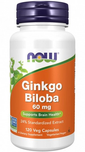 Гинкго Билоба NOW Foods, 60 мг, 120 растительных капсул