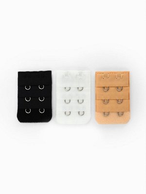 Застёжка для бюстгальтера, удлинитель, 3 ряда 2 крючка, 3.2x5 см, 3 шт.