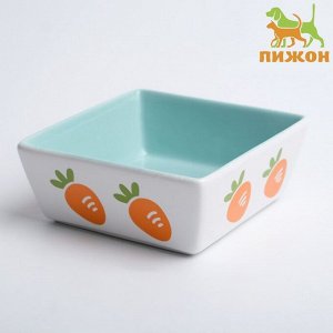 Миска керамическая "Морковки" 300 мл - 11 x 11 x 4,5 cм, голубая/белая