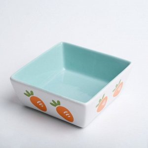 Миска керамическая "Морковки" 300 мл - 11 x 11 x 4,5 cм, голубая/белая