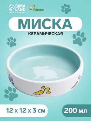 Миска керамическая "Заяц" 200 мл - 12 x 12 х 3 cм, белая/голубая