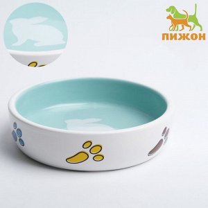 Миска керамическая "Заяц" 200 мл - 12 x 12 х 3 cм, белая/голубая