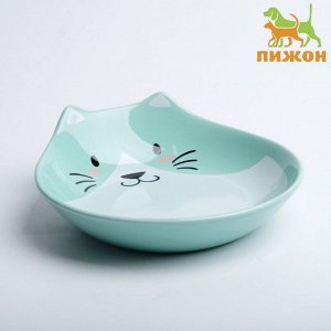 Миска керамическая «Голова кота 3» 260 мл 15.5x14.5x5 cм, зелёная