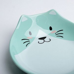 Миска керамическая «Голова кота 3» 260 мл 15.5x14.5x5 cм, зелёная
