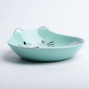 Миска керамическая «Голова кота 3» 260 мл 15.5x14.5x5 cм, зелёная