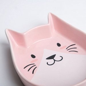 Миска керамическая «Голова кота» 200 мл - 15x13x3 cм, розовая
