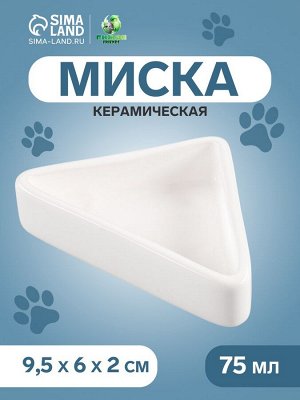 Миска керамическая угловая 75 мл - 9,5 х 6 х 2 см, белая