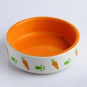Миска керамическая "Морковки и лапки" 70 мл - 8,8 х 8,8 х 3 см, оранжевая/белая