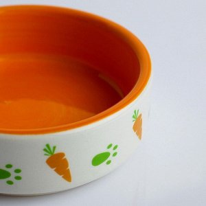 Миска керамическая "Морковки и лапки" 70 мл - 8,8 х 8,8 х 3 см, оранжевая/белая
