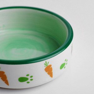 Миска керамическая "Морковки и лапки" 70 мл - 8,8 х 8,8 х 3 см, зелёная/белая