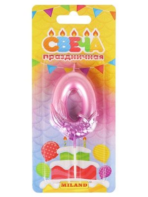 Свеча для торта "Русалка", розовая. Цифра "0",  на блистере 14*9,5*1,5 см