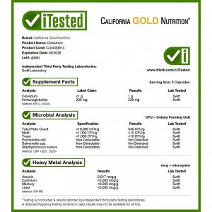 iherb California Gold Nutrition, молозиво с 20% иммуноглобулинов IgG, 240 растительных капсул