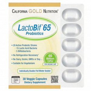 California Gold Nutrition, LactoBif® 65 пробиотиков, 65 млрд КОЕ, 30 растительных капсул