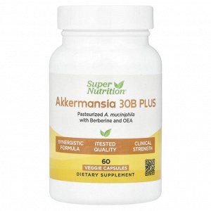 Super Nutrition, Akkermansia 30B PLUS, с бербериновой фосфолипидной матрицей и ОЭА, 60 растительных капсул