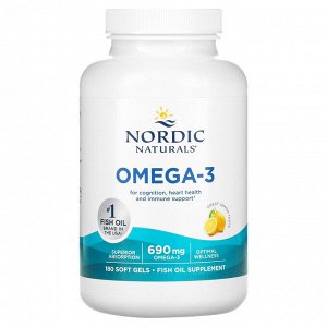 iherb Nordic Naturals, омега-3, со вкусом лимона, 690 мг, 180 капсул (345 мг в 1 капсуле)