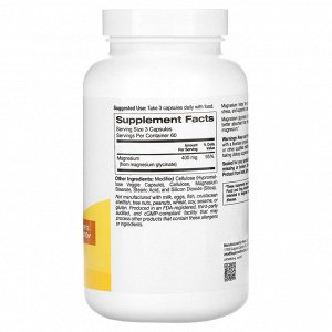 Super Nutrition, Глицинат магния, 180 растительных капсул (133 мг в 1 капсуле)