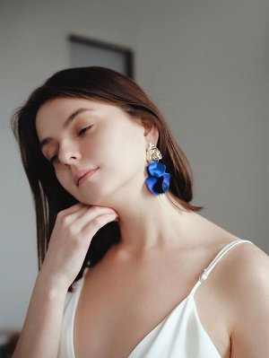 Серьги ассорти «Ветер» мятые треугольники, цвет сине-золотой