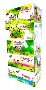 Салфетки-выдергушки HANNY &quot;FAMILY&quot;, 2 слоя, 250 штук в картонном боксе, продажа стяжками по 5 боксов