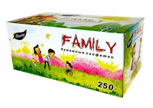 Салфетки-выдергушки HANNY "FAMILY", 2 слоя, 250 штук в картонном боксе, продажа стяжками по 5 боксов