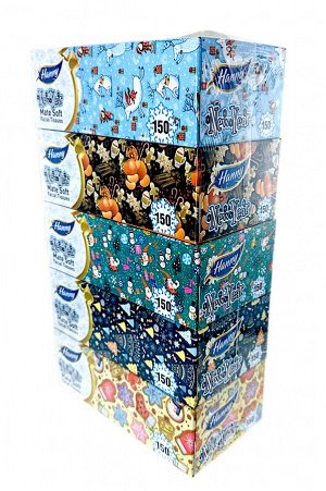Салфетки-выдергушки HANNY "New Year", 2 слоя, 150 штук в картонном боксе, продажа стяжками по 5 боксов
