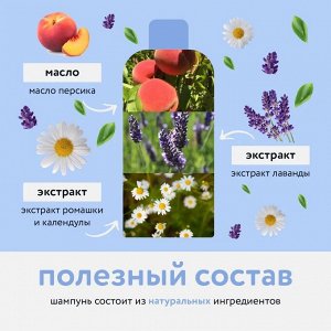 Шампунь детский LULU, с протеинами пшеницы, маслом персика, экстрактами лаванды, календулы, ромашки и пантенолом, без SLS, SLES, 0+