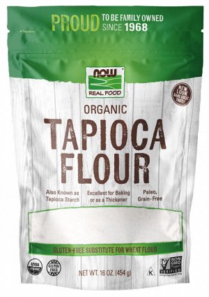 Органическая тапиоковая мука NOW Foods, 454 г — безглютеновый натуральный продукт без ГМО для здоровой выпечки и сгущения блюд