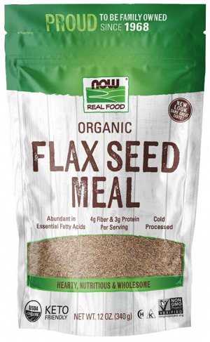 Мука из семян льна органическая NOW Foods, 340 г — источник клетчатки, омега-3 и антиоксидантов для поддержки сердца, пищеварения и гормонального баланса