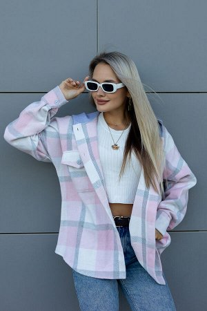 Рубашка женская в клетку с капюшоном