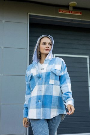 Рубашка женская в клетку с капюшоном