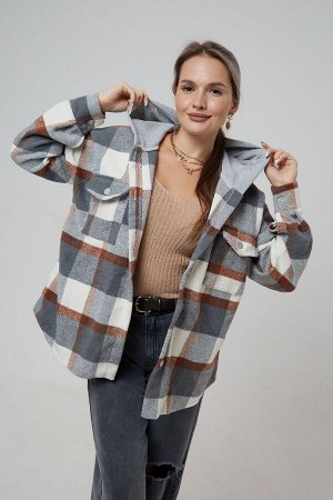 Рубашка женская в клетку с капюшоном