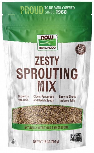 Смесь семян для проращивания NOW Food Zesty, 454 г, для поддержки пищеварения