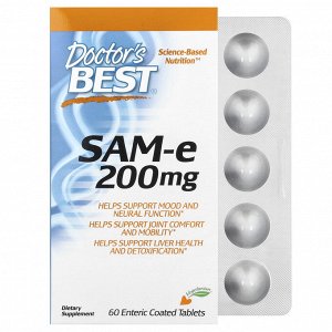 Doctor's Best, SAM-e, 200 мг, 60 таблеток, покрытых кишечнорастворимой оболочкой