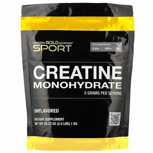 California Gold Nutrition, Sport, моногидрат креатина, с нейтральным вкусом, 1 кг (2,2 фунта)