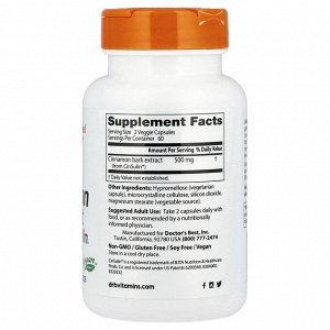 Doctor's Best, Экстракт корицы с CinSulin®, 120 вегетарианских капсул (250 мг на капсулу)