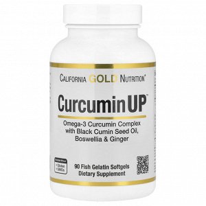 California Gold Nutrition, CurcuminUP ™ с комплексом омега-3 куркумина, маслом семян черного тмина, босвеллией и имбирем, 90 капсул из рыбьего желатина
