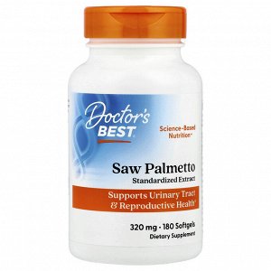 Doctor's Best, сереноя, стандартизированный экстракт, 320 мг, 180 мягких таблеток