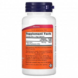 NOW Foods, Витамин B6, 100 мг, 100 растительных капсул