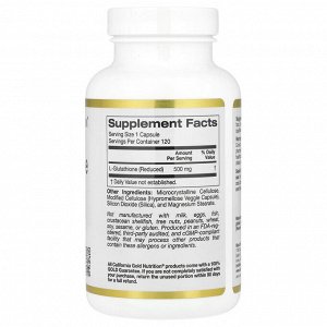 California Gold Nutrition, L-глутатион (восстановленный), 500 мг, 120 растительных капсул