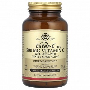 Solgar, Ester-C Plus, витамин C, 500 мг, 100 вегетарианских капсул