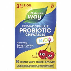 Nature's Way, Primadophilus®, жевательные пробиотики для детей от 2 лет, со вкусом вишни, 3 млрд КОЕ, 60 жевательных таблеток