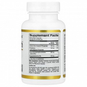California Gold Nutrition, Здоровье мозга с альфа-глицерофосфорилхолином, кальцием, фосфором и фосфатидилсерином, 60 растительных капсул