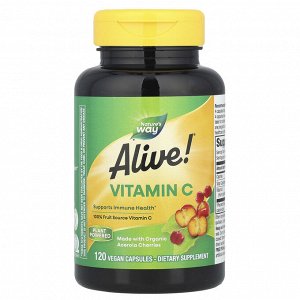Nature's Way, Alive! ®, витамин C, 500 мг, 120 веганских капсул (125 мг на капсулу)