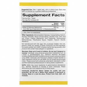 California Gold Nutrition, SAMe (S-аденозил L-метионин), 400 мг, 60 таблеток