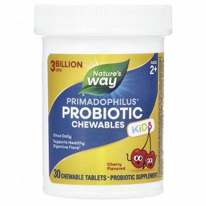 Nature's Way, Primadophilus®, жевательные пробиотики, для детей от 2 лет, с вишнёвым вкусом, 3 млрд КОЕ, 30 жевательных таблеток
