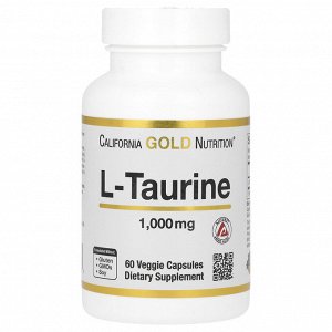 California Gold Nutrition, L-таурин, AjiPure, 1000 мг, 60 растительных капсул