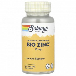 Solaray, Bio Zinc™, 15 мг, 100 растительных капсул