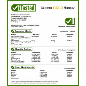 California Gold Nutrition, птеростильбен плюс с порошком из лесной голубики, 60 растительных капсул